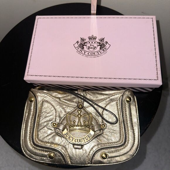 NWOT Vintage Juicy Couture Wristlet Pink Genuine Leather Wallet Clutch In Box - Picture 5 of 8